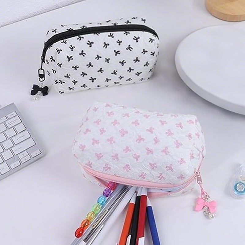 حقيبة مكياج كبيرة على شكل قوس، مجموعة من 2، حقيبة ناعمة وجمالية للنساء والفتيات للسفر والمدرسة - Image 3